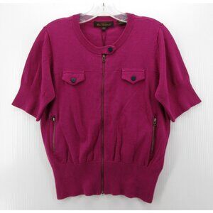 Ben Sherman Sweater Large Pink Cardigan Full Zip Crop Crewneck NEW